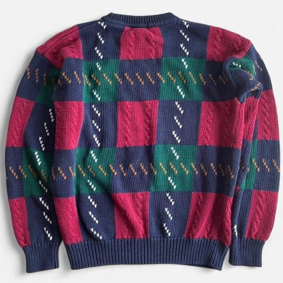 Vintage St. John’s Bay Chunky Color Block Knit Red Green Blue Crewneck Sweater - Picture 6 of 8